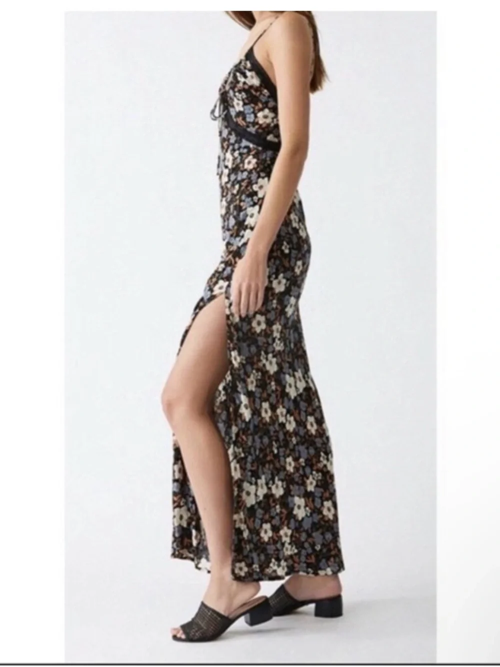 Free People All I Wanted Slip Maxi Dress Ditsy Floral Print XS Natural Boho